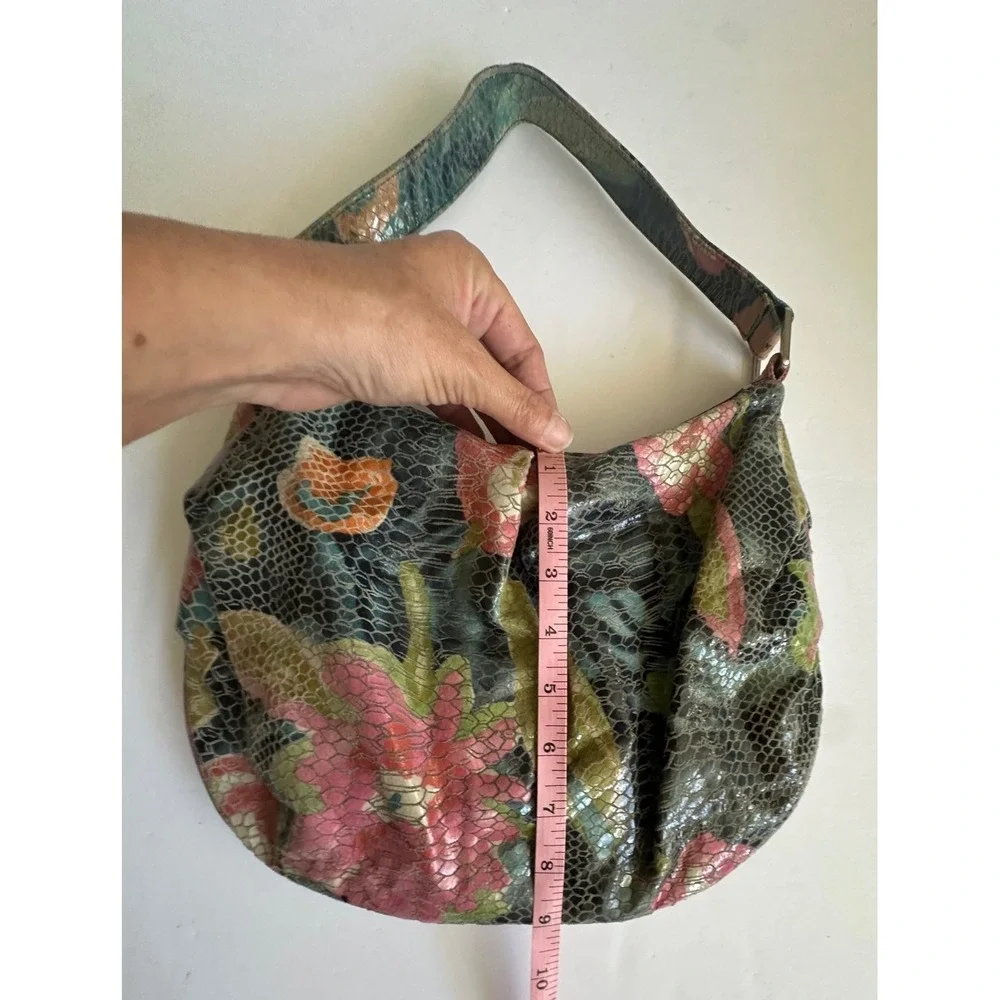 Y2K Hobo International Snakeskin Embossed Floral Leather Shoulder Bag Multi